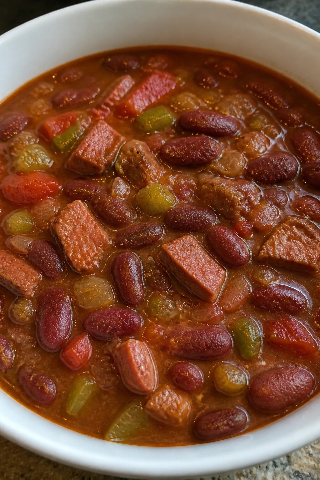 Spicy Cajun Red Bean and Ham Soup with Bell Peppers