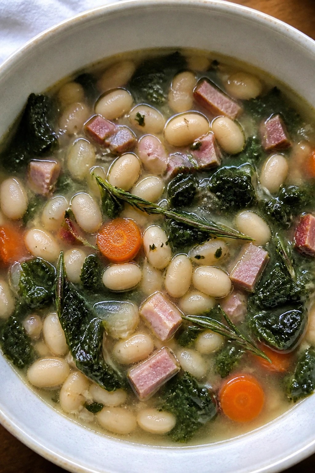 Tuscan Cannellini Bean and Ham Soup with Kale and Rosemary