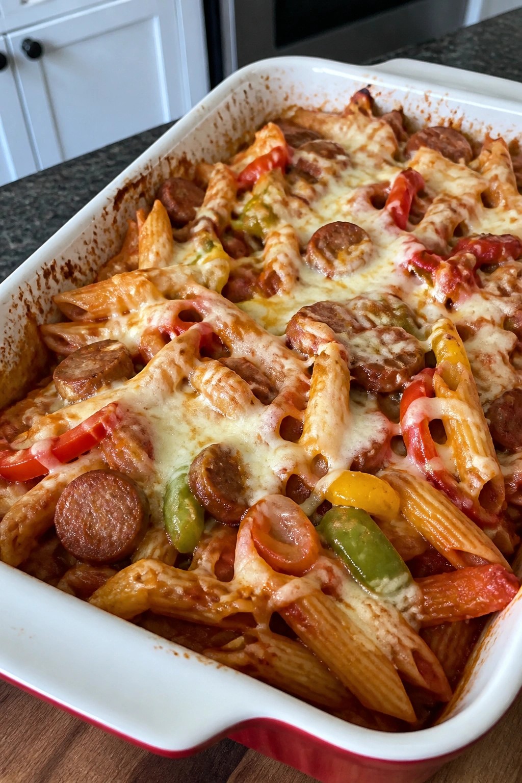 Baked Sausage, Pepper, and Onion Penne