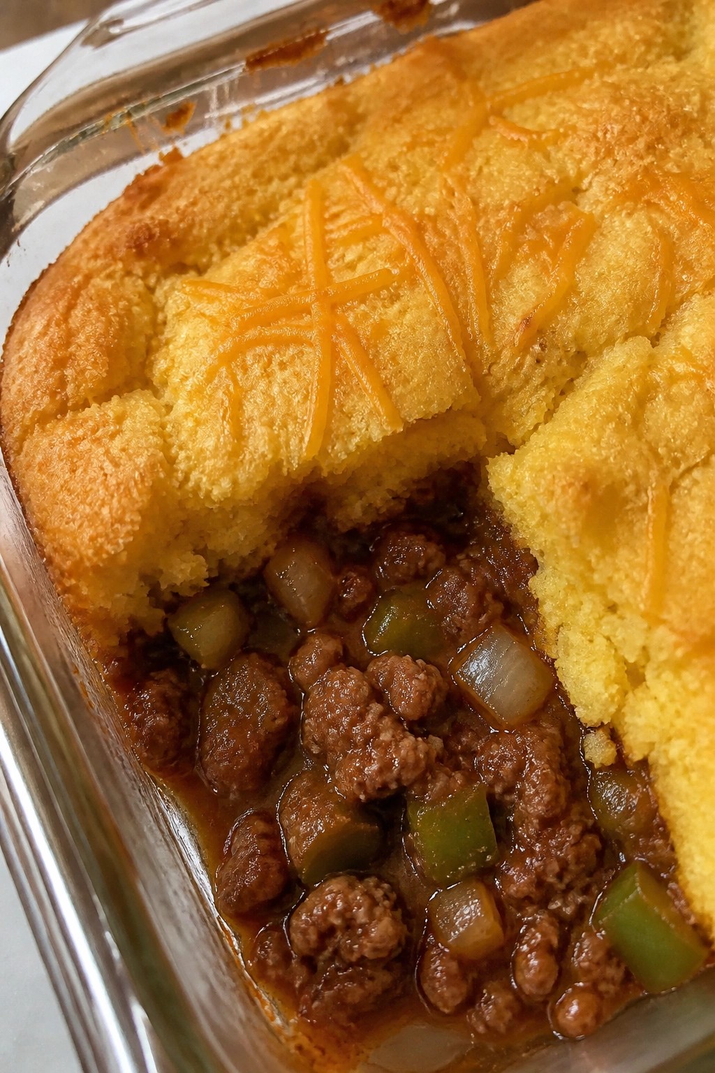 Baked Sloppy Joe Casserole with Cornbread Topping