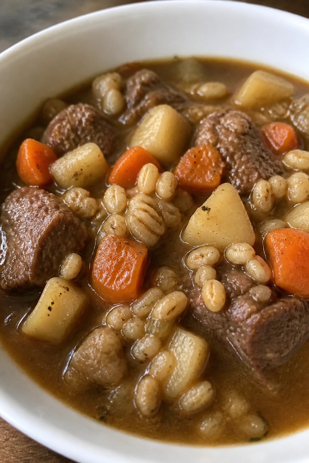 Hearty Beef and Barley Root Vegetable Stew