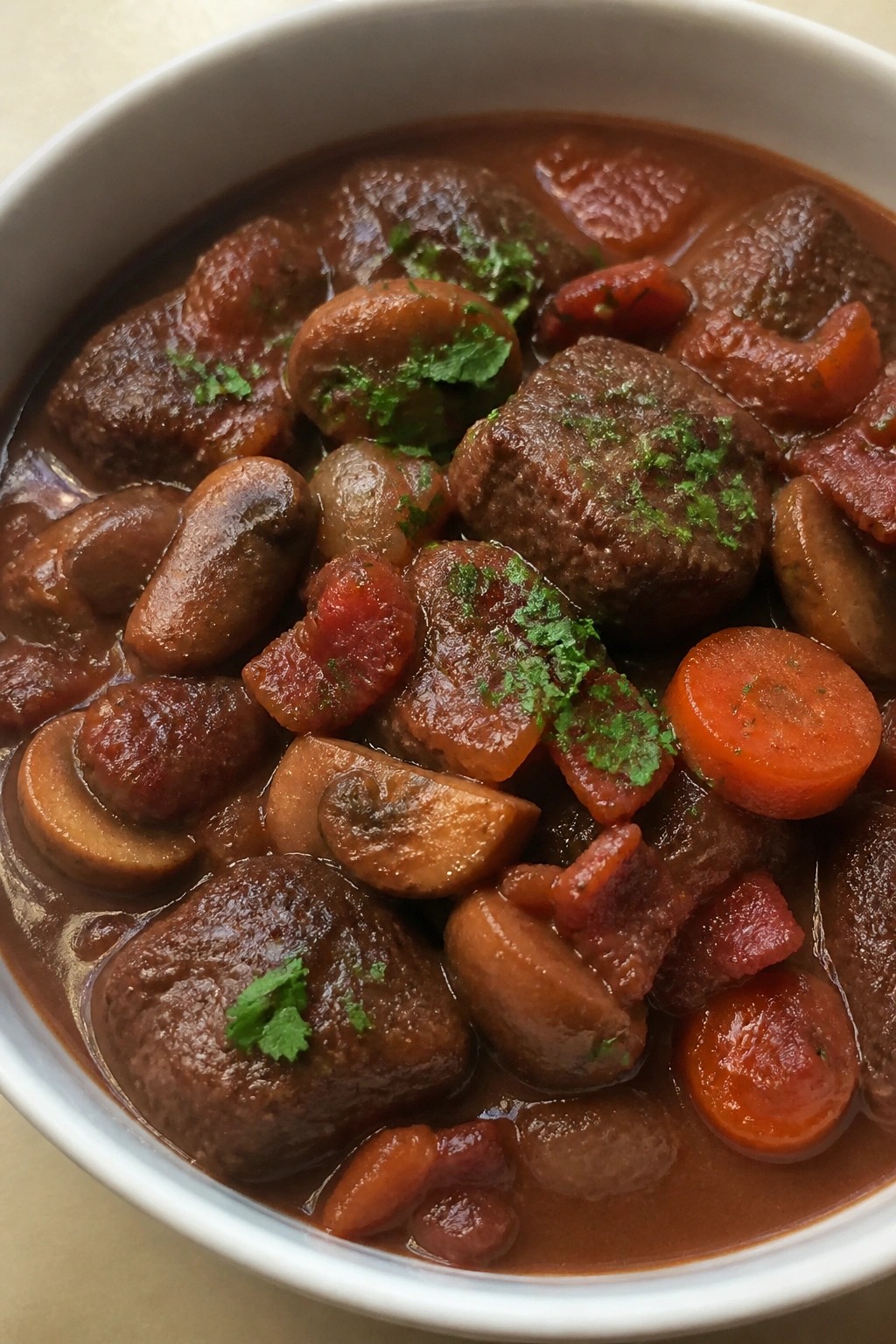 Red Wine Beef Bourguignon-Style Mushroom Stew