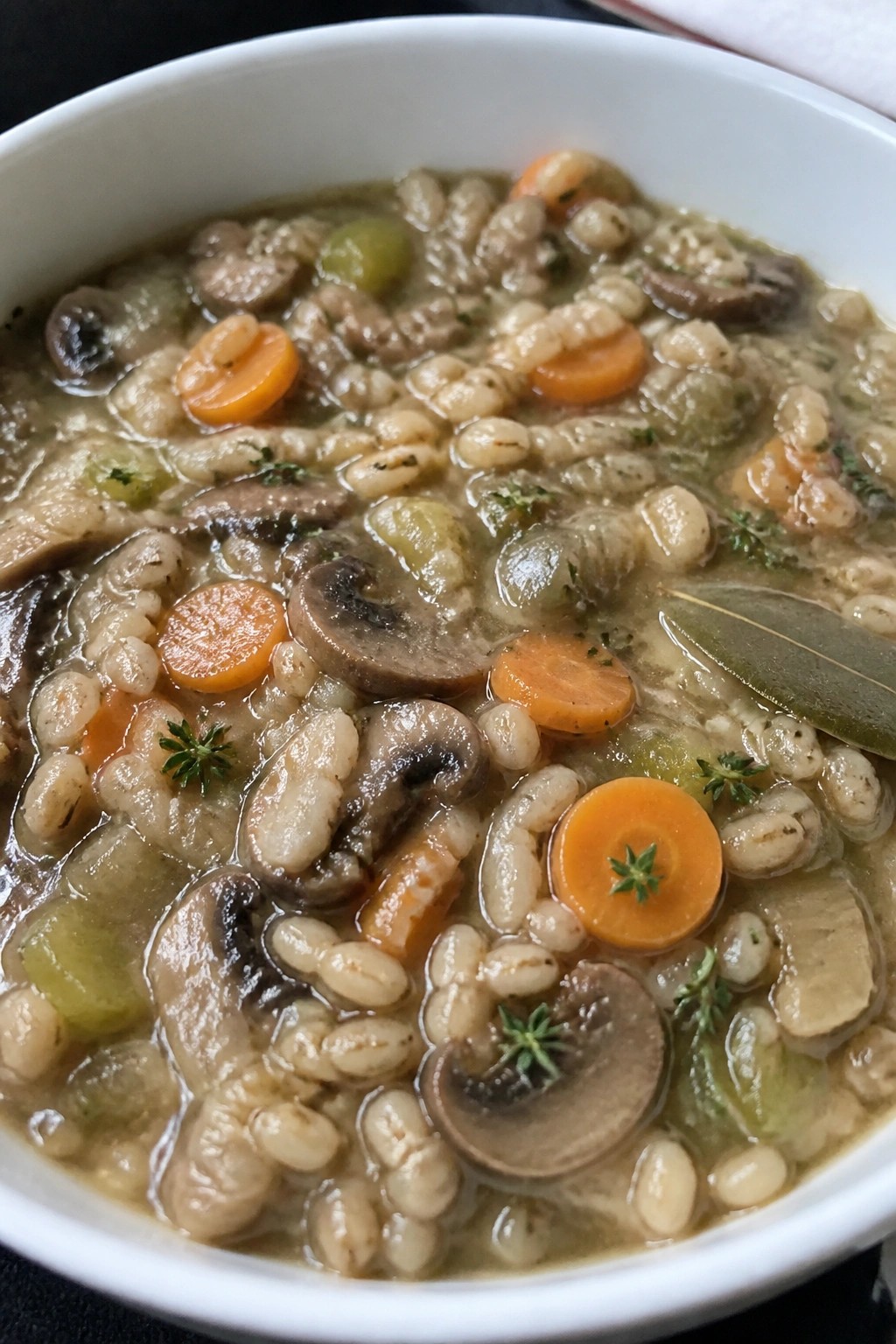 Vegetarian Mushroom Barley and Thyme Stew