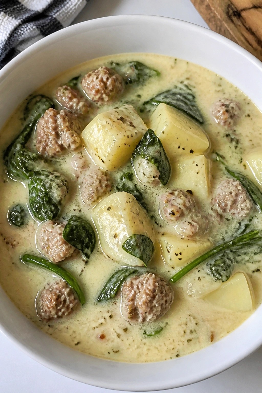 Creamy Slow Cooker Italian Sausage and Spinach Potato Soup