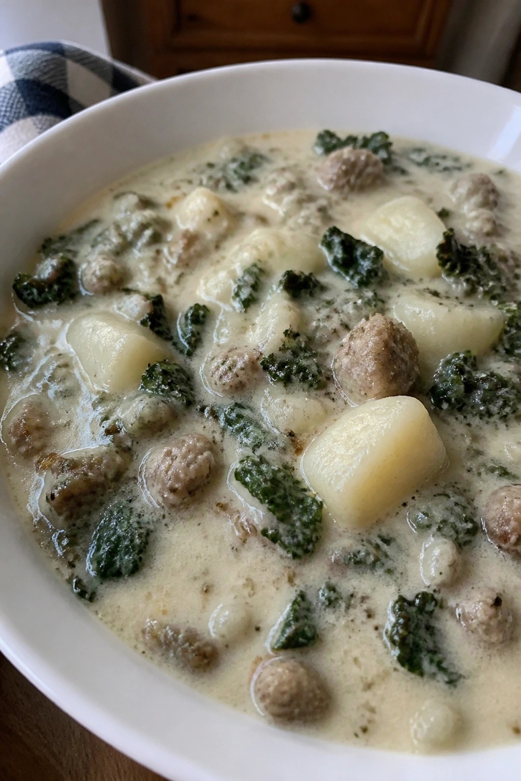 Slow Cooker Sausage Kale and Potato Soup with Garlic