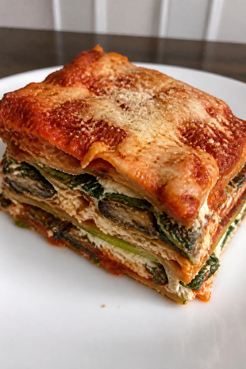Spinach and Mushroom Whole-Wheat Lasagna with Zucchini Layers