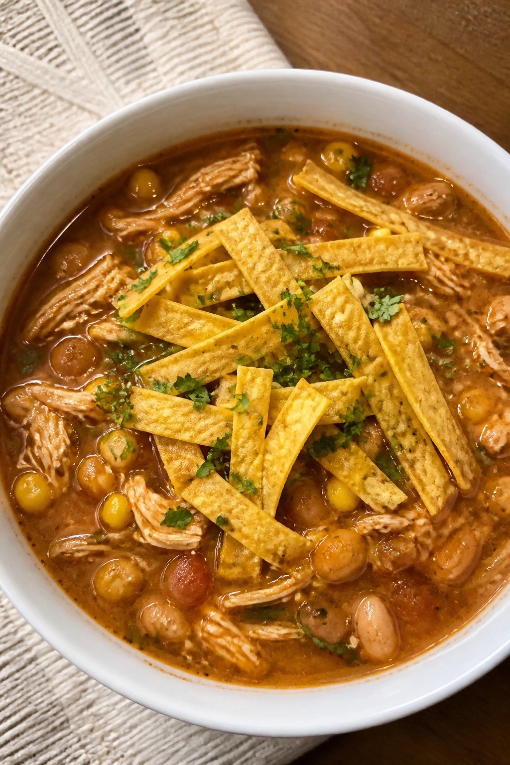 Chicken Tortilla Soup with Pinto Beans and Corn