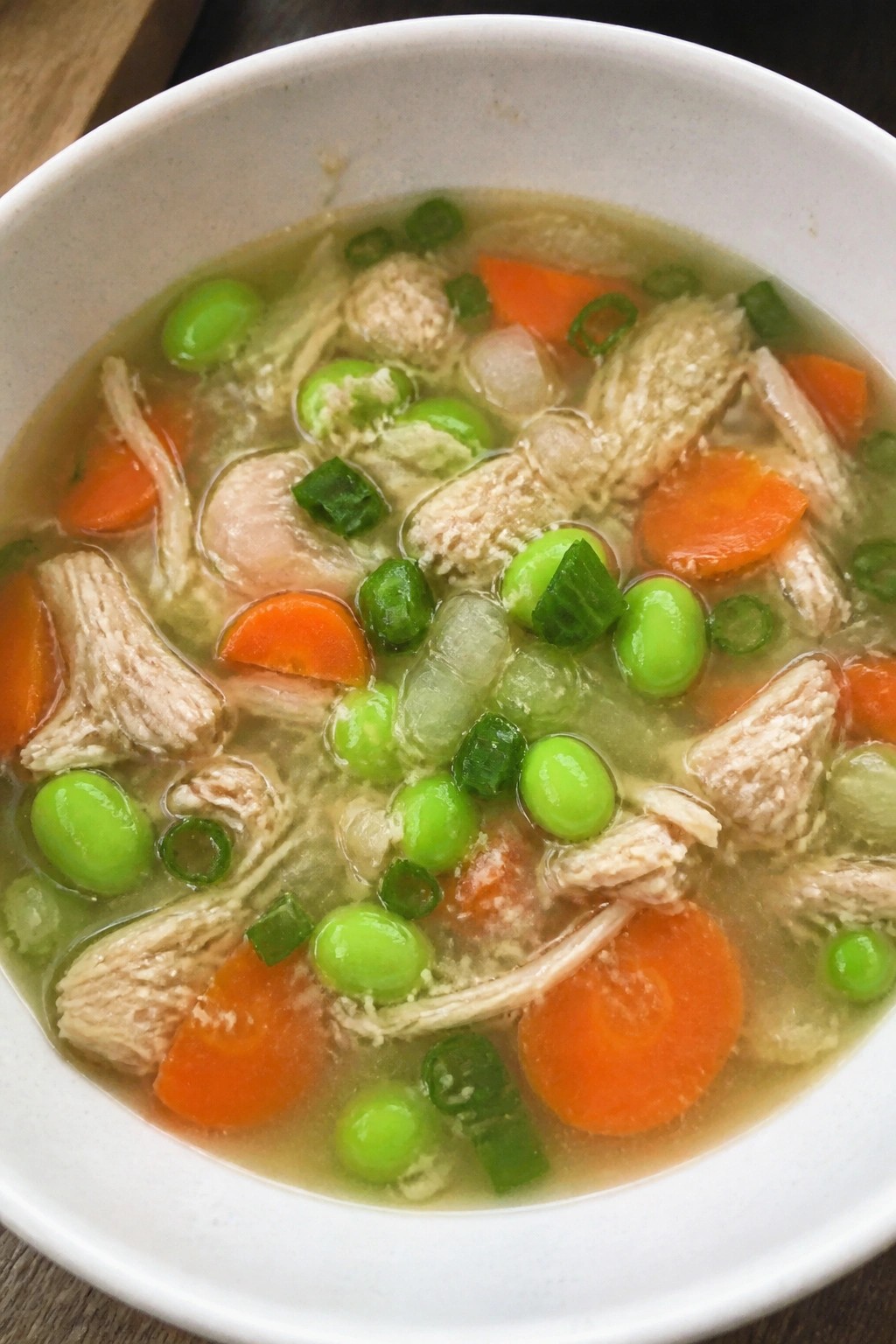 Ginger Miso Chicken and Edamame Soup