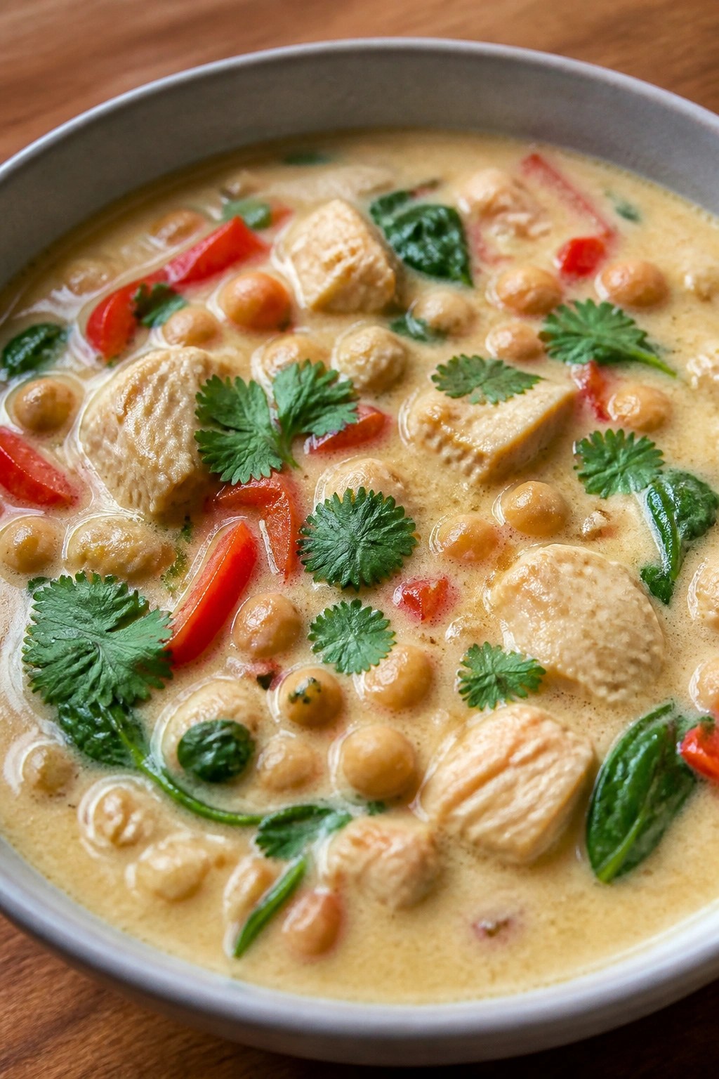 Thai Coconut Chicken and Chickpea Soup