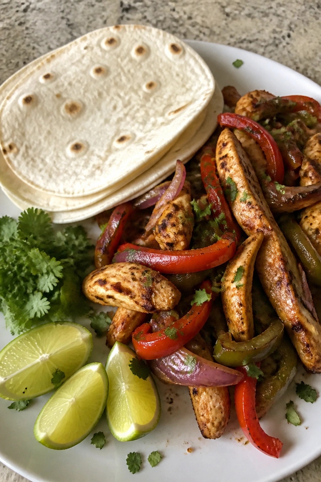 Sheet Pan Chicken Fajitas with Peppers and Warm Tortillas