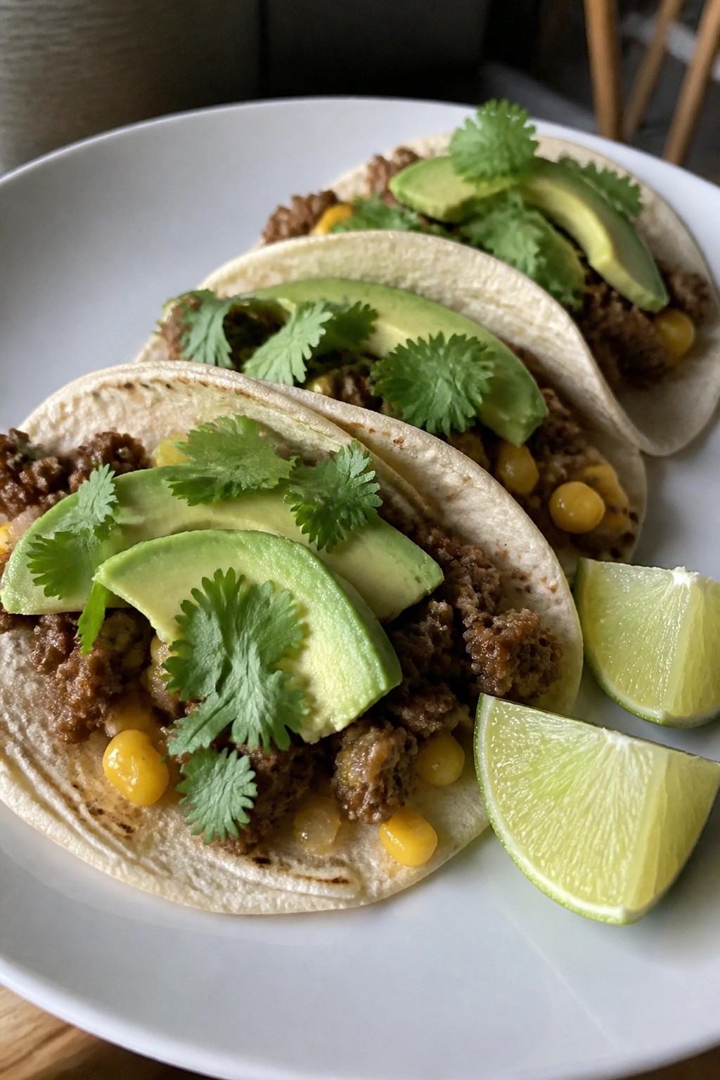 Skillet Beef Tacos with Corn and Avocado