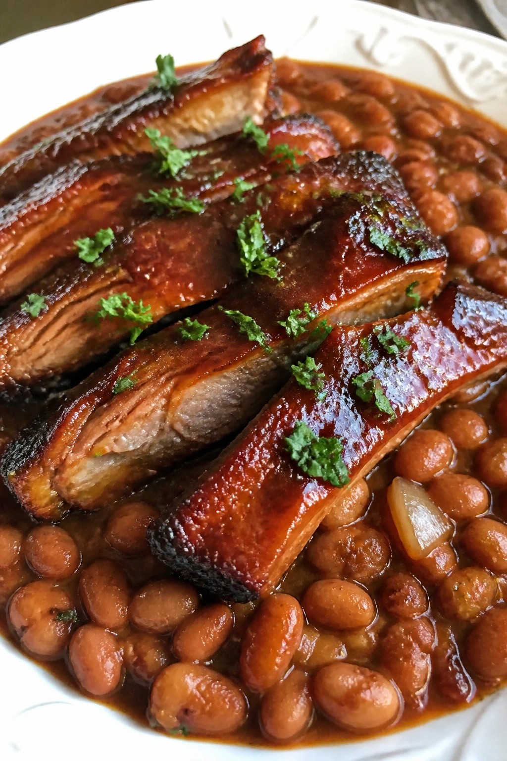 Country-Style Pork Ribs with Molasses Baked Beans