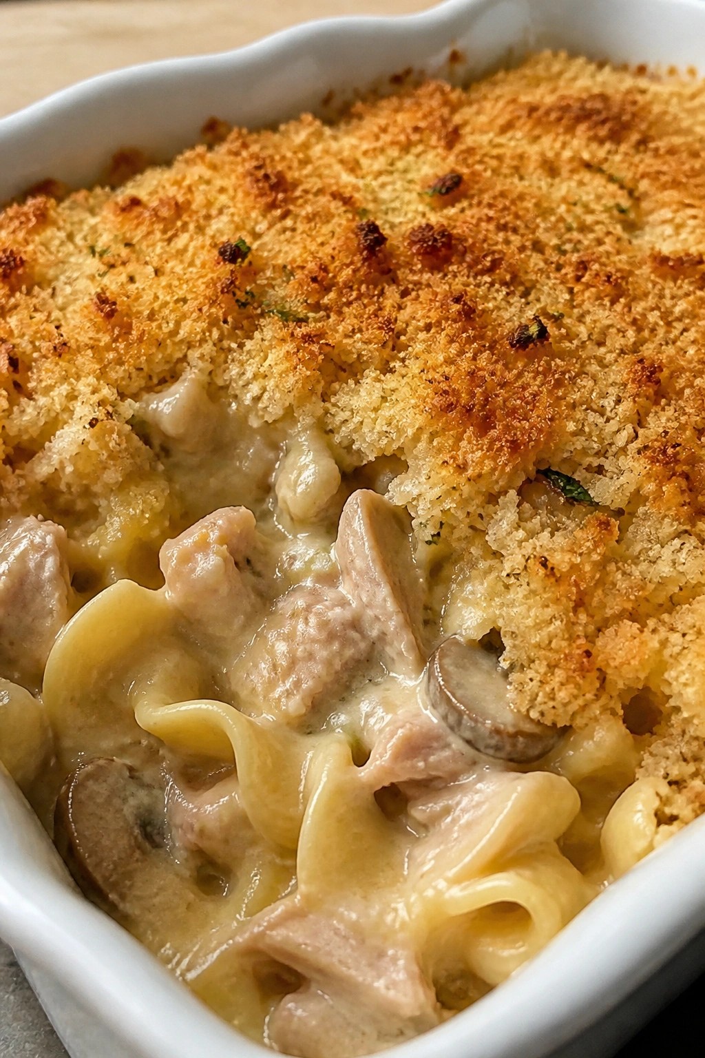 Creamy Tuna Noodle Casserole with Buttery Breadcrumb Crust