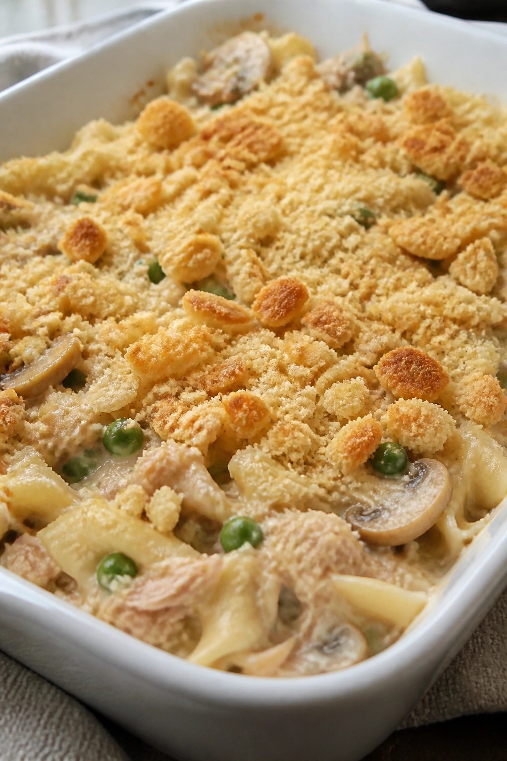 Creamy Tuna Noodle Casserole with Buttery Cracker Topping