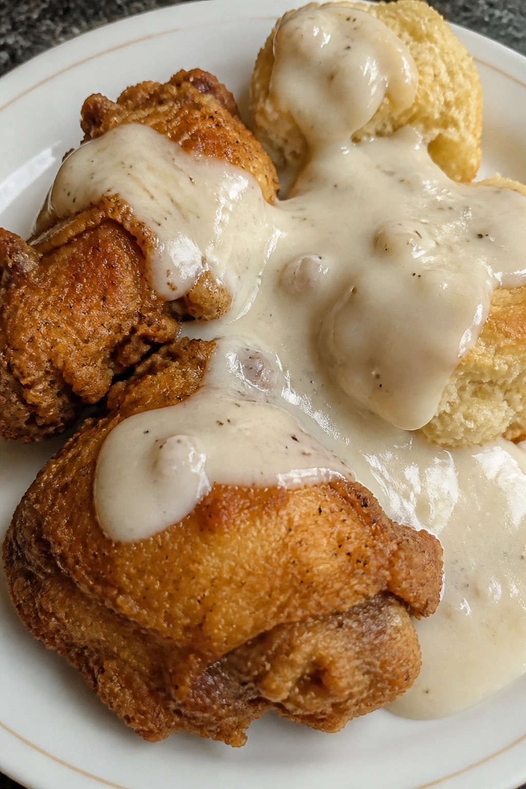 Crispy Southern Fried Chicken with Biscuits and Gravy