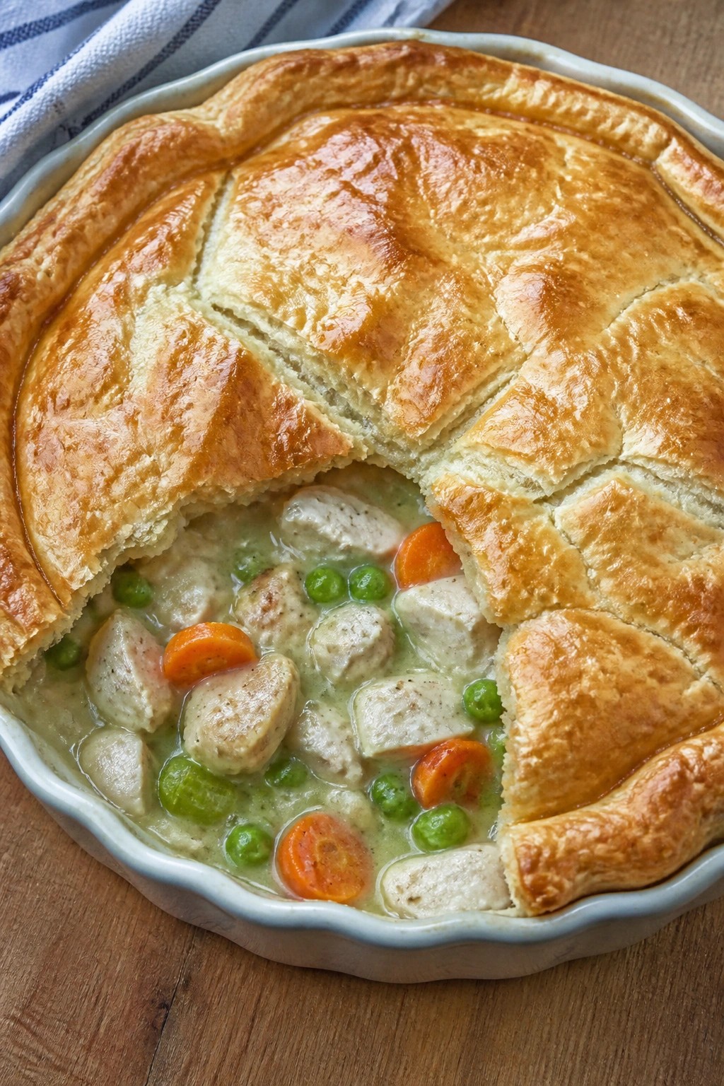 Turkey Pot Pie with Flaky Pastry Crust and Peas