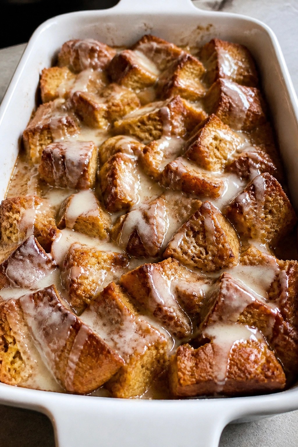 Pumpkin Spice Bread Pudding with Vanilla Sauce