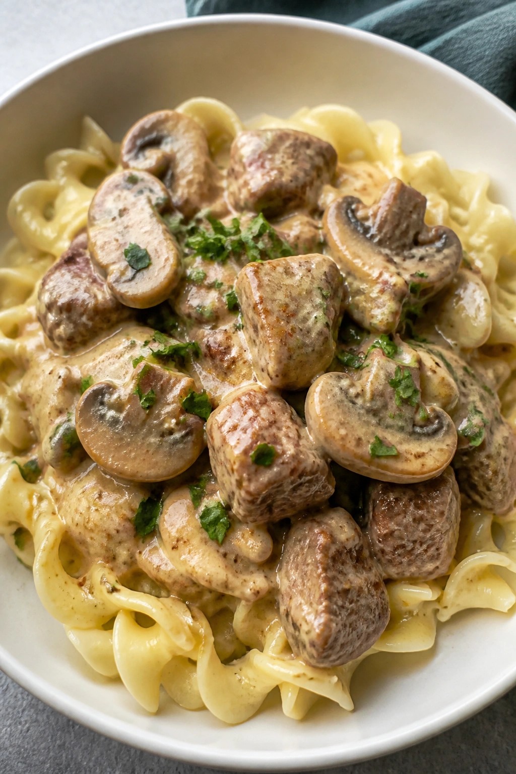 Slow Cooker Beef Stroganoff with Buttered Egg Noodles