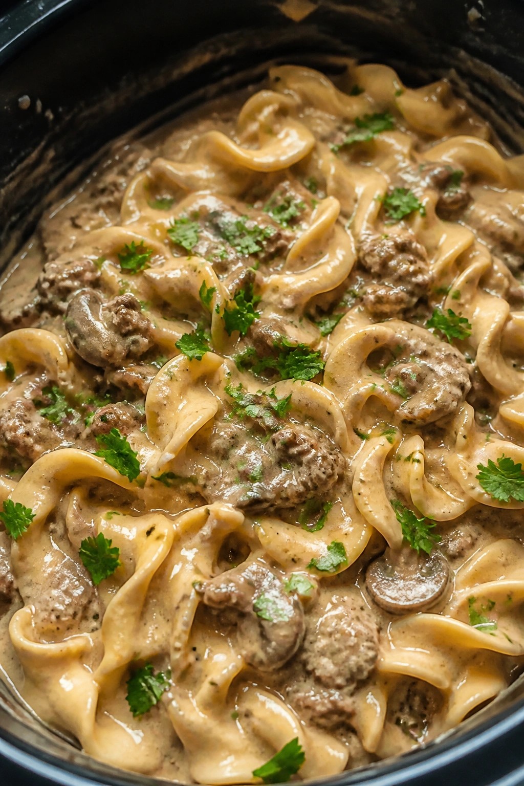 Slow Cooker Beef Stroganoff with Egg Noodles