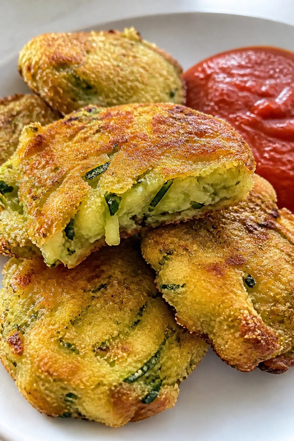 Crispy Parmesan Zucchini Fritters with Marinara