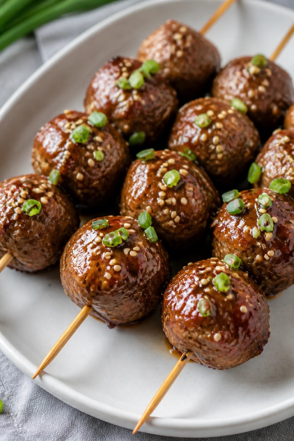 Teriyaki Beef Meatball Skewers