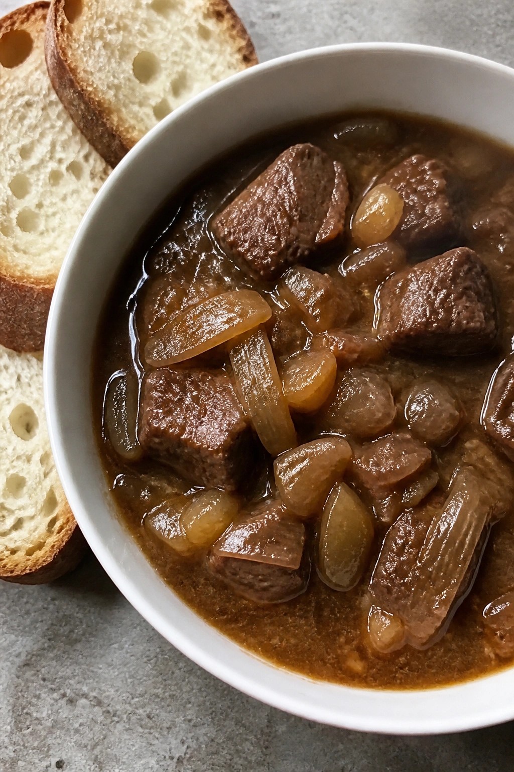 French Onion Beef Stew with Crusty Bread