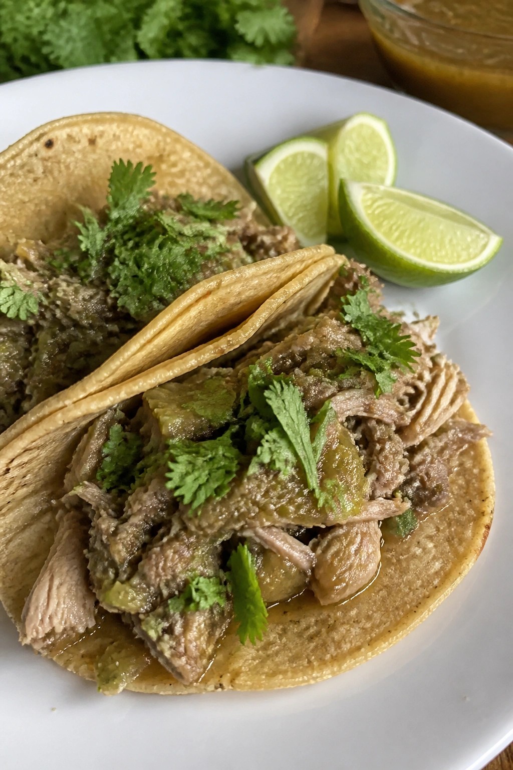 Salsa Verde Shredded Pork Tacos with Fresh Cilantro