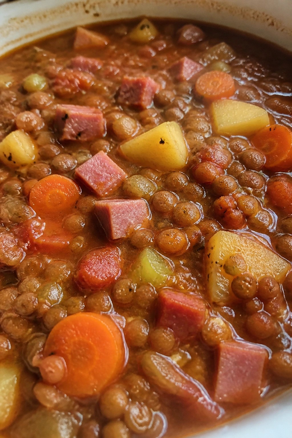 Slow Cooker Lentil and Vegetable Stew with Ham