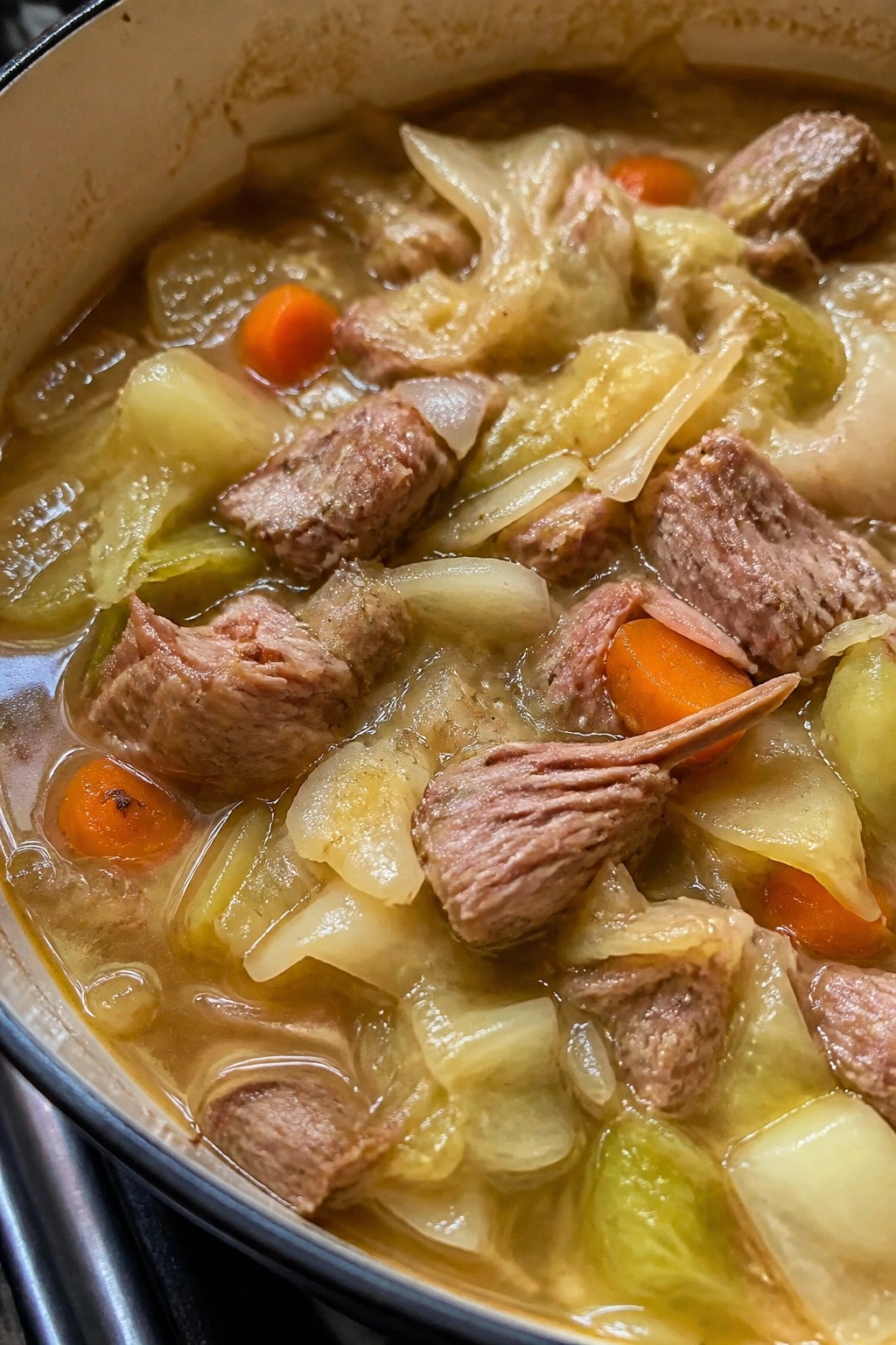 Pork and Apple Cider Stew with Cabbage