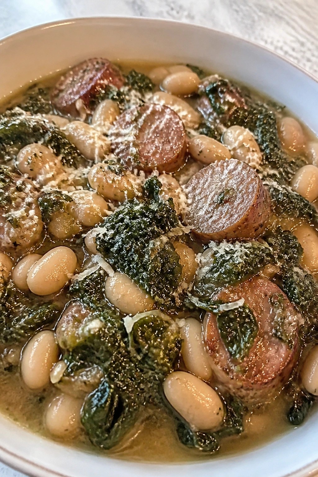 Slow Cooker Sausage, Kale, and White Bean Casserole