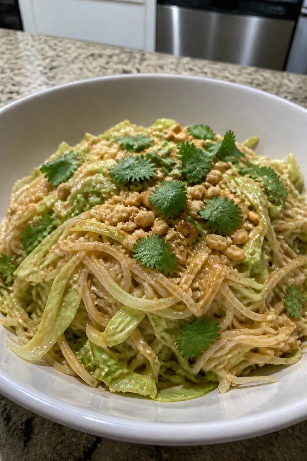 Thai Peanut Rice Noodle Salad with Shredded Cabbage