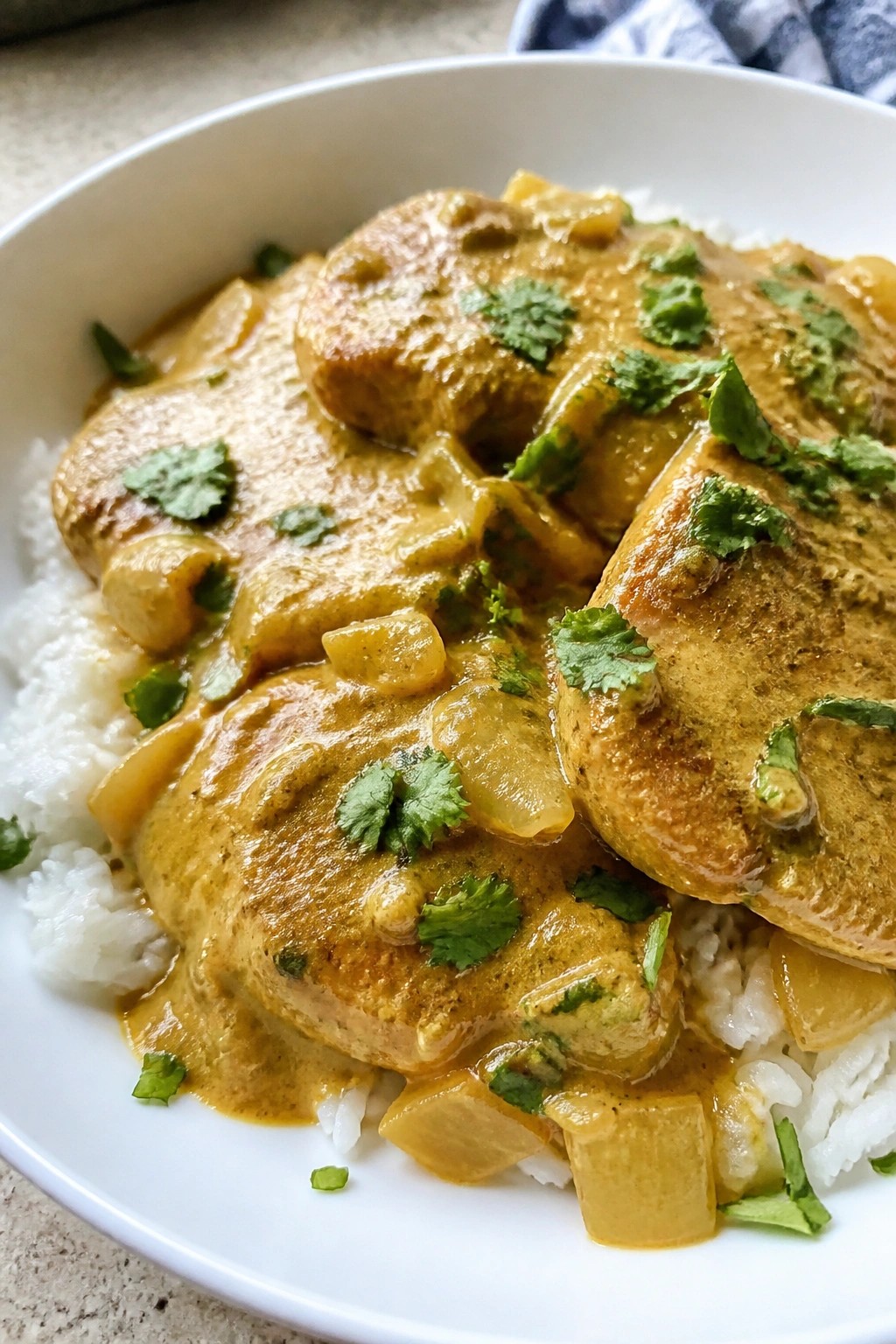 Coconut Curry Cream Pork Chops with Jasmine Rice