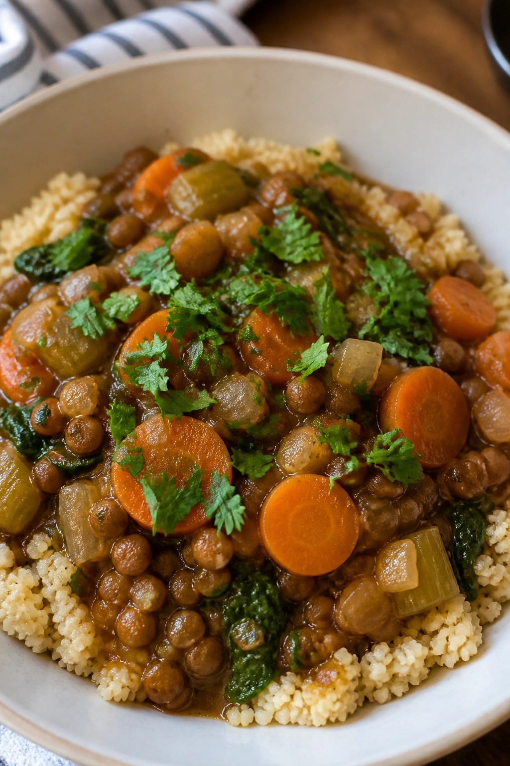 Slow Cooker Lentil and Vegetable Stew with Couscous