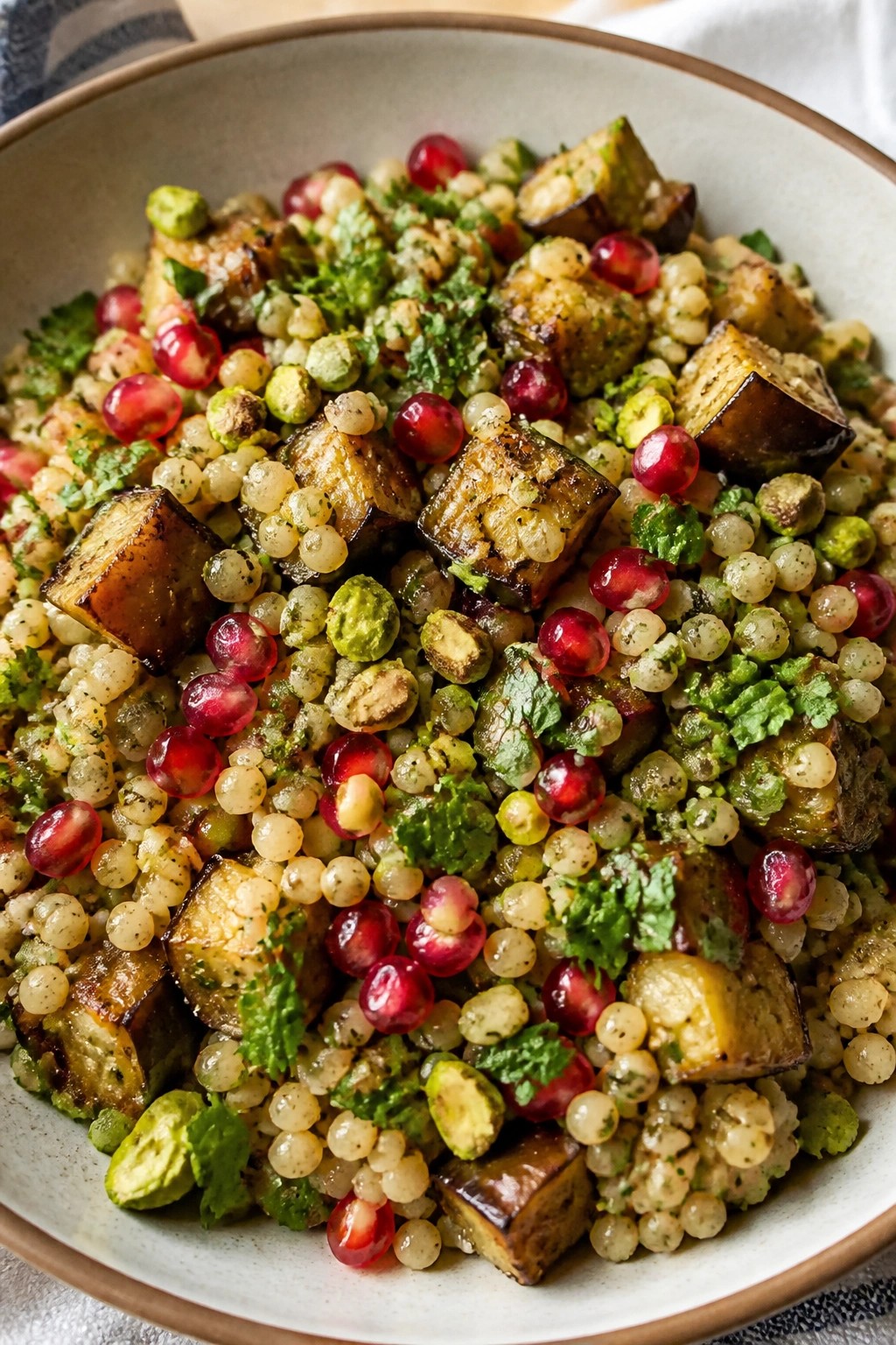 Middle Eastern Couscous with Roasted Eggplant and Pomegranate