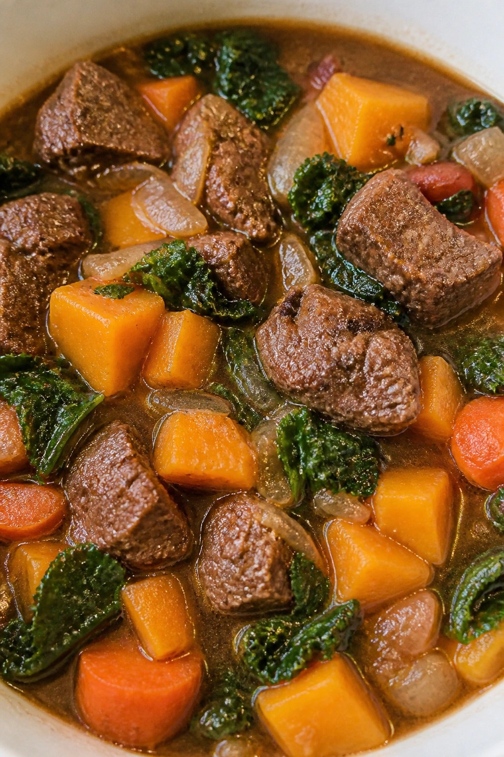 Slow Cooker Beef Stew with Butternut Squash and Kale