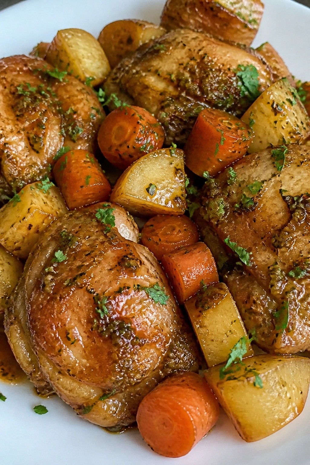 Crockpot Honey Garlic Chicken Thighs with Carrots and Potatoes