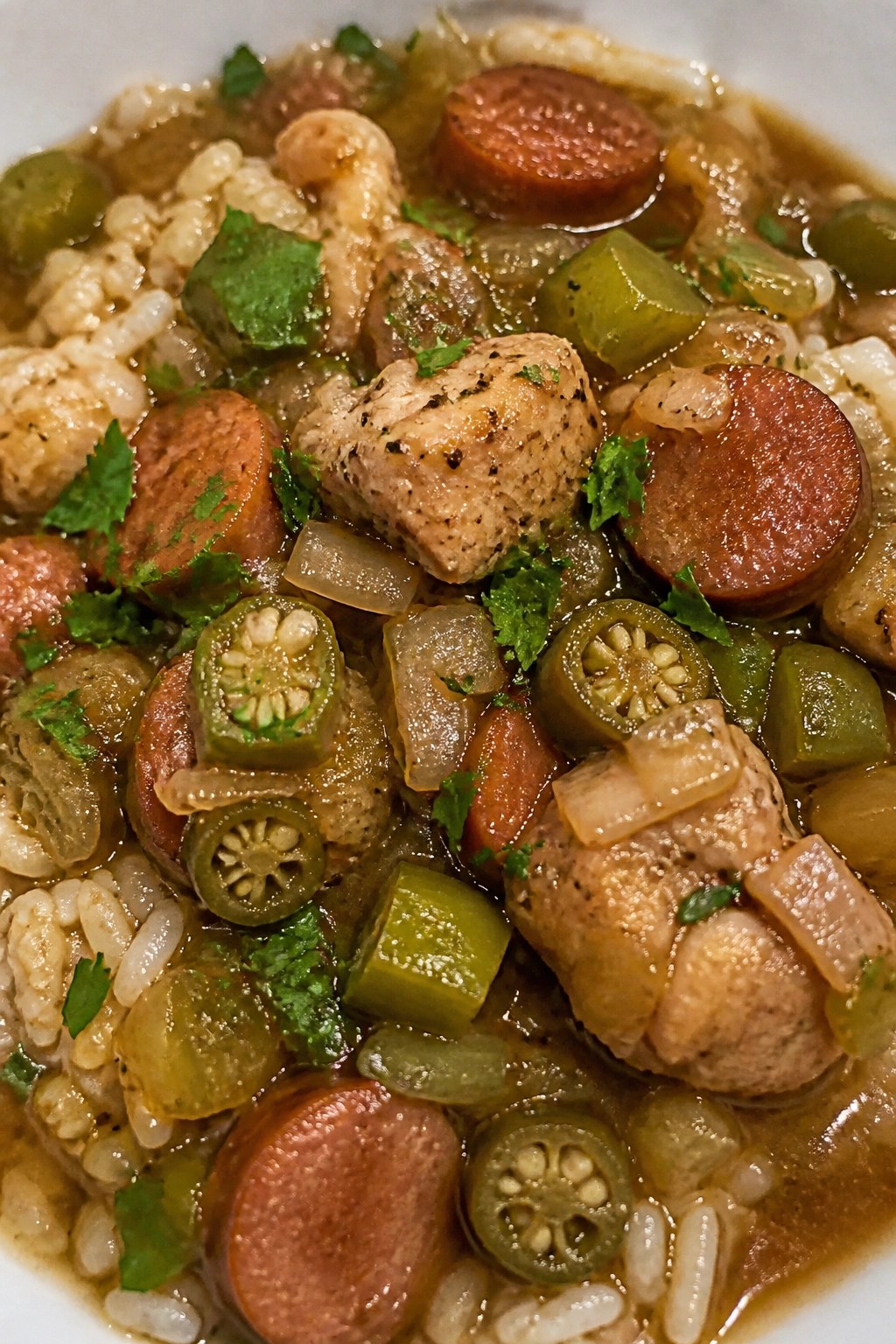 Slow Cooker Chicken Gumbo over Rice