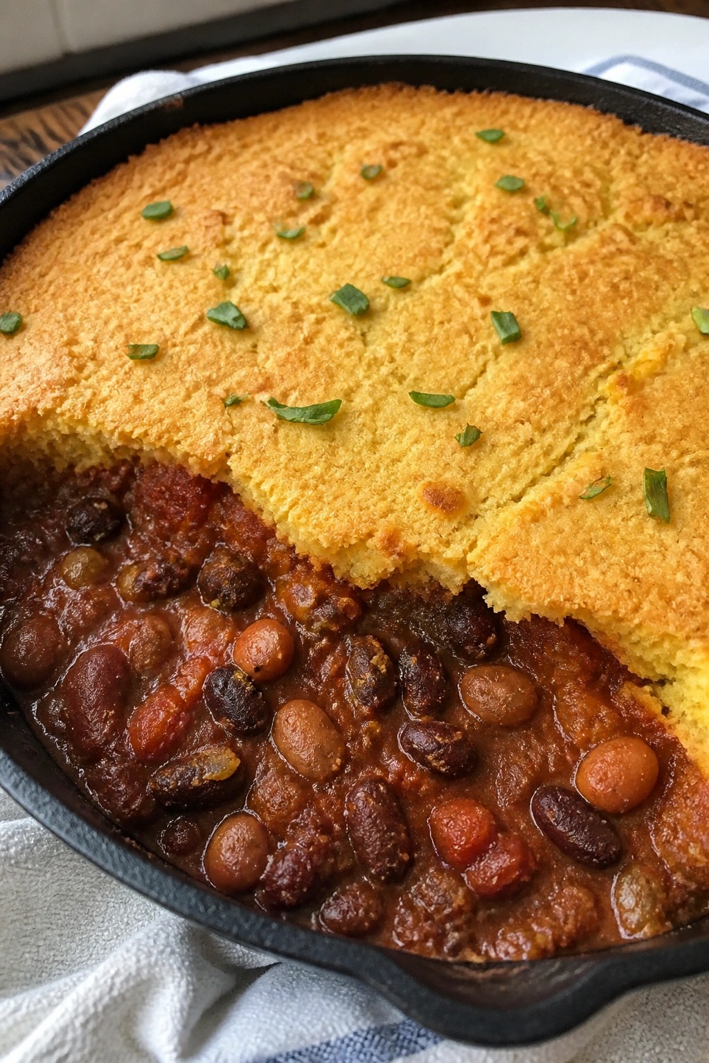 Three-Bean Chili with Cornbread Topping