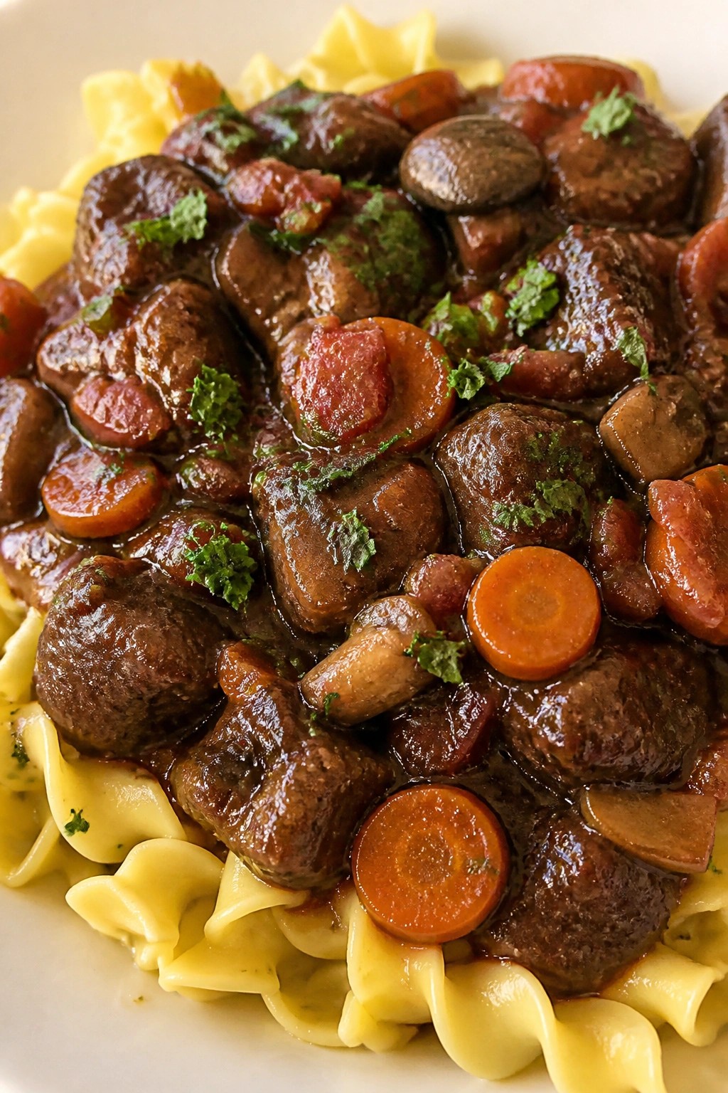 Slow Cooker Beef Bourguignon with Buttered Egg Noodles