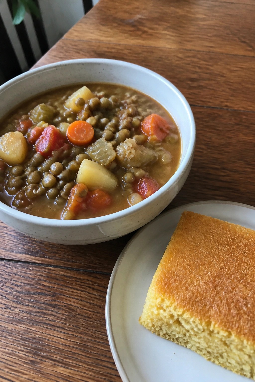 Slow Cooker Vegetarian Lentil and Vegetable Stew with Cornbread