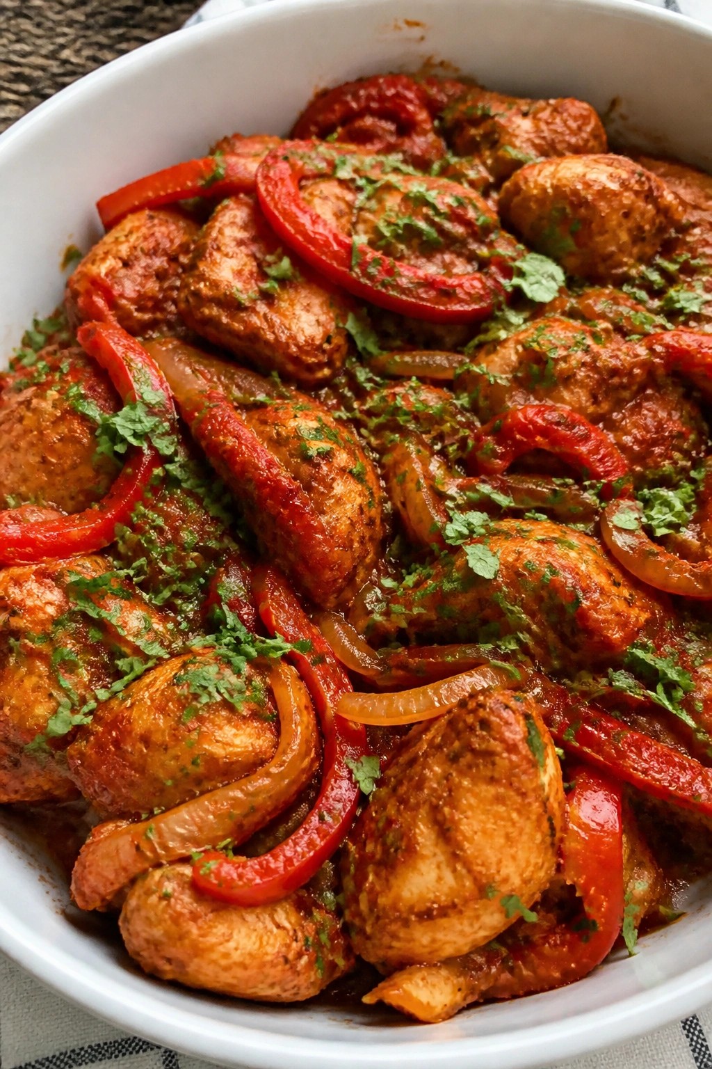 Harissa Chicken with Roasted Peppers and Fresh Parsley