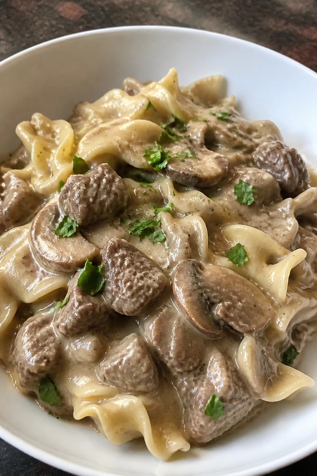 Beef and Mushroom Stroganoff over Egg Noodles