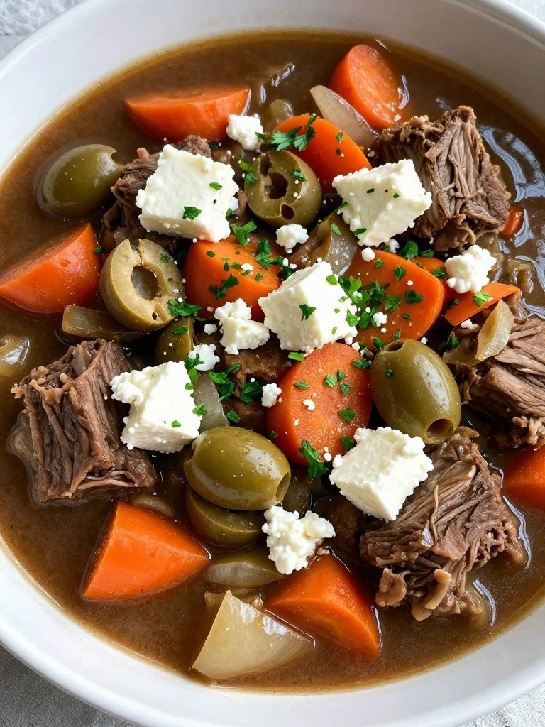 Mediterranean Guinness Lamb Stew with Olives and Feta