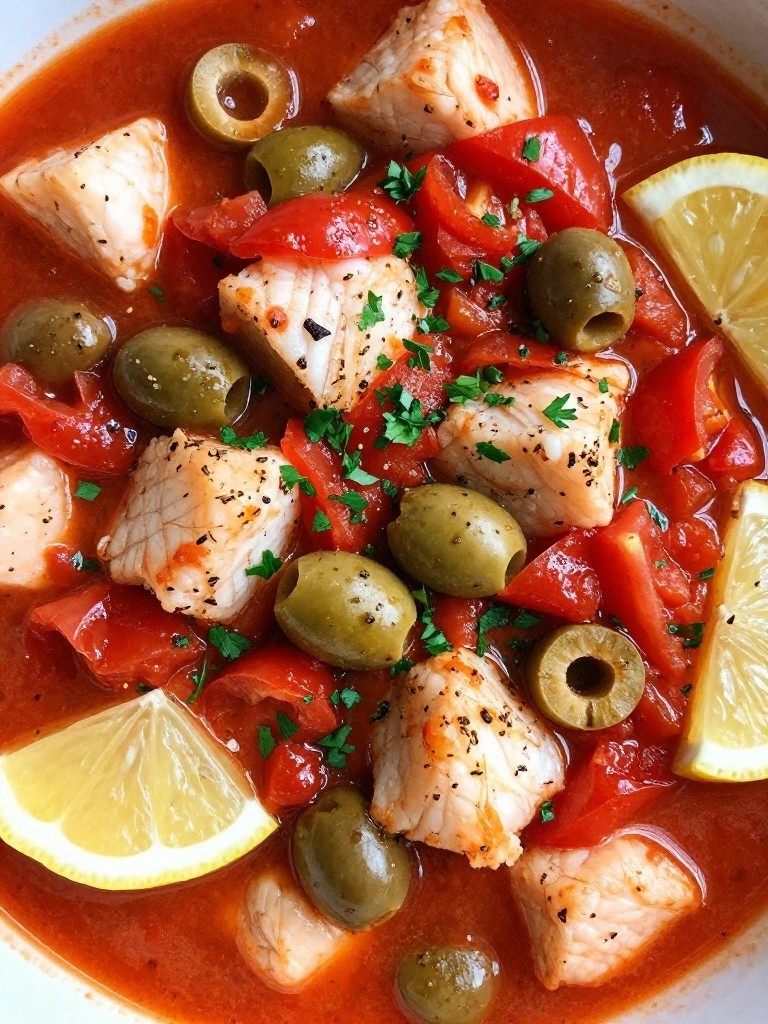 Mediterranean Cod Stew with Tomatoes and Olives