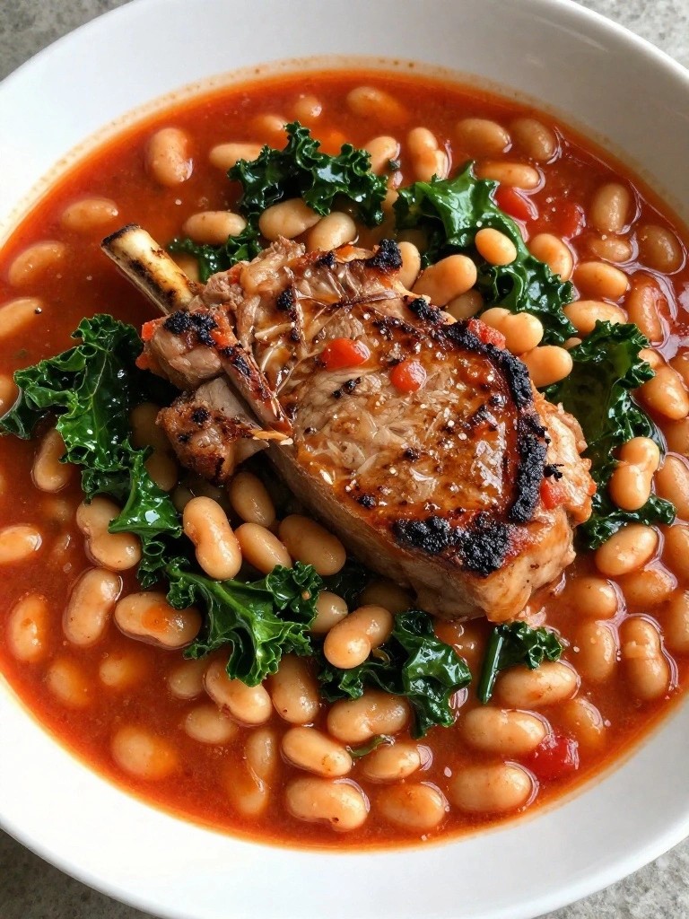 Italian Tomato and White Bean Pork Chop Stew with Kale