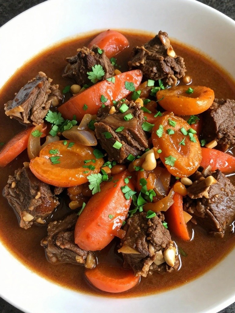 Moroccan-Spiced Lamb Stew Braised in Merlot with Apricots
