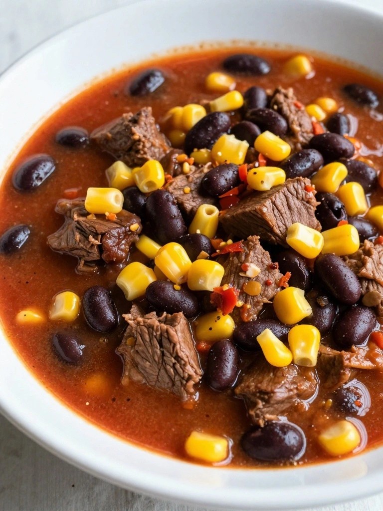 Mexican Chipotle Beef Stew with Black Beans and Corn