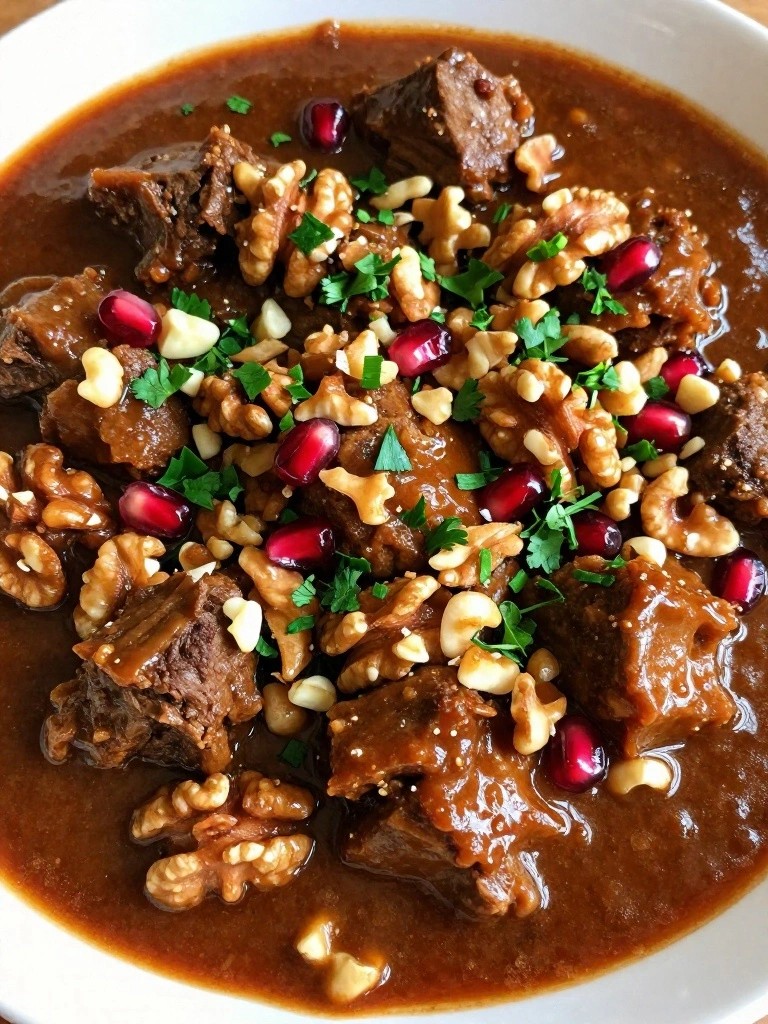 Persian Lamb Stew with Pomegranate Molasses and Walnuts