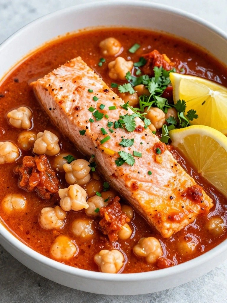 Moroccan Salmon Stew with Chickpeas and Harissa