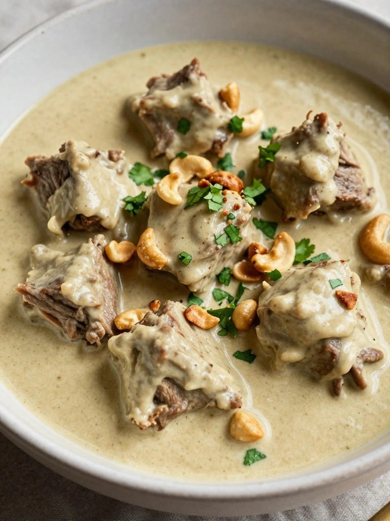Creamy Korma Lamb Stew with Cashew and Cardamom Gravy